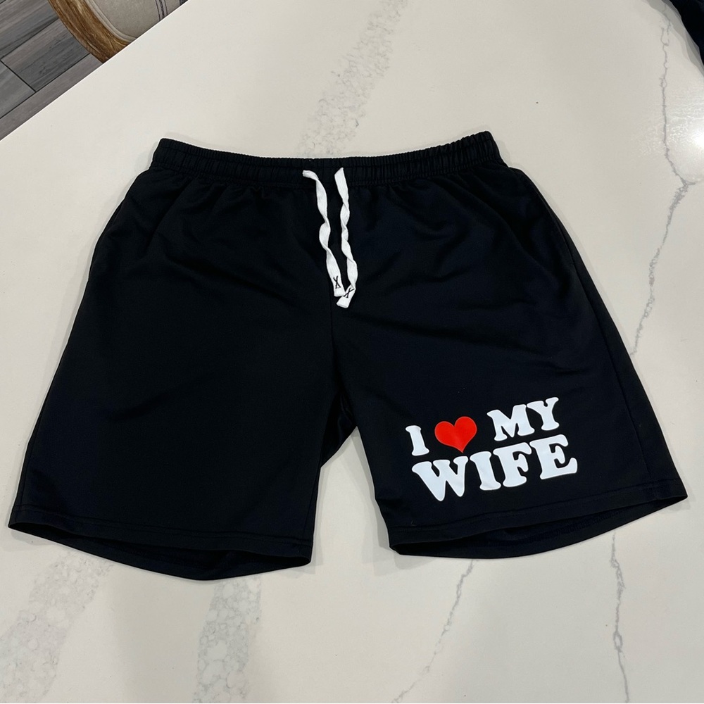Men’s “ I Love My Wife “ athletic Shorts 100% polyester